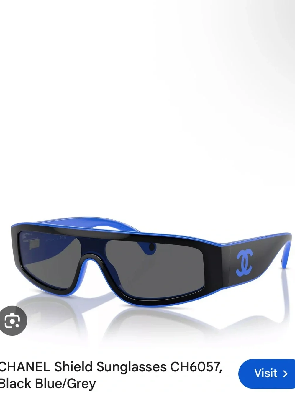 CHANEL Black and Blue Shield Sunglasses with Logo Temples